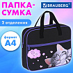 Папка на молнии с ручками BRAUBERG А4, 1 отделение, карман на молнии, 80 мм, "Sleeping kitten", 273309