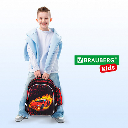 Рюкзак BRAUBERG KIDS MIND с пеналом в комплекте, 2 отделения, "Fiery Road", 40х28х18 см, 273177