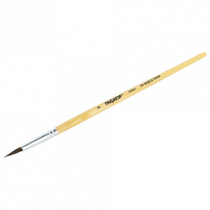 Кисть ПИФАГОР, ПОНИ, круглая, № 3, деревянная лакированная ручка, с колпачком, 200832