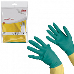 Перчатки VILEDA латекс-неопреновые МНОГОРАЗОВЫЕ х/б напыление СВЕРХПРОЧНЫЕ, размер M (средний), зеленые/желтые, 174305