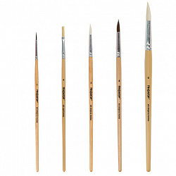 Кисти ПИФАГОР, набор 5 шт. (ПОНИ: круглые № 1, 4; КОЗА: круглые № 3, 6; ЩЕТИНА: плоская № 4), пакет с европодвесом, 200892