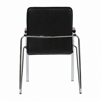 Кресло для приемных и переговорных "Samba", деревянные накладки, хромированный каркас, кожзам черный