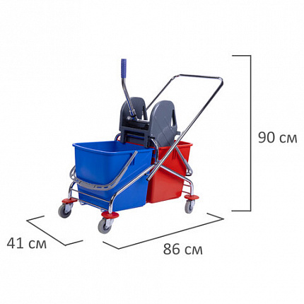 Тележка уборочная BRABIX, 2 съемных ведра 25 л, механический отжим, металлический каркас, 601499