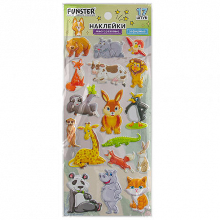 Наклейки зефирные "Животный мир", 19х9,5 см, ассорти 8 видов, FUNSTER (ФАНСТЕР), 666089