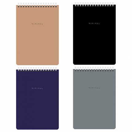 Блокнот А5 146х206 мм, 60 л., гребень, картон, жесткая подложка, клетка, BRAUBERG "Minimal Classic", 116426