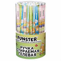 Ручка стираемая гелевая с принтом FUNSTER (ФАНСТЕР) "КОТ-ЭНТУЗИАСТ", СИНЯЯ, корпус ассорти, игольчатый наконеч. 0,5 мм, линия 0,35 мм 144414