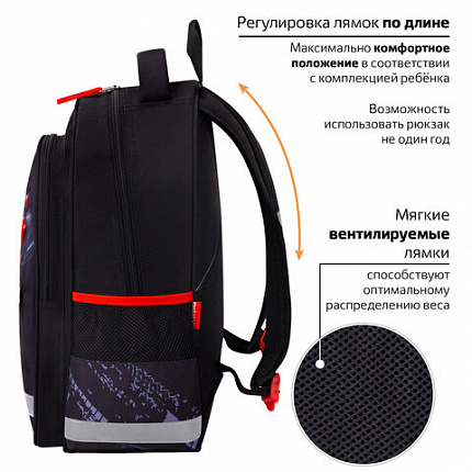 Рюкзак ПИФАГОР SCHOOL, 1 отделение, 3 кармана, "Street race", 38x28х14 см, 273169