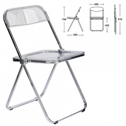 Стул складной прозрачный BRABIX "Glam CF-020", хромированный каркас, пластик, 533245