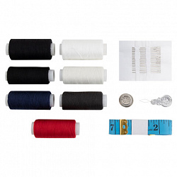 Набор швейный "Помощница", нитки 7 шт., 5 цветов, 35 ЛЛ / 100 ЛЛ, 200 м, иглы, инструменты, DEVELIA (Девелиа), 609630