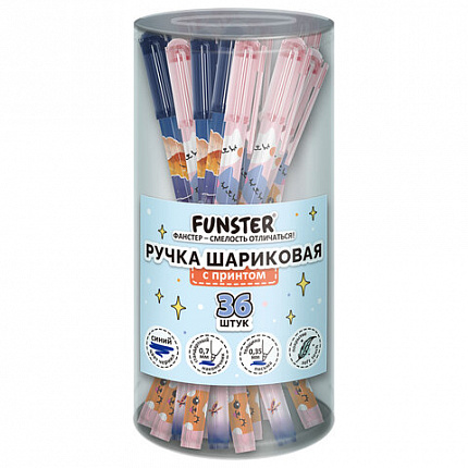 Ручка шариковая с принтом FUNSTER STICK "FAT CATS", СИНЯЯ, SOFT TOUCH покрытие, узел 0,7 мм, линия 0,35 мм, 144389