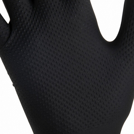 Перчатки нитриловые сверхпрочные с текстурой SFM MEGA TEX BLACK, Германия, 25 пар (50 штук), размер 6-7, S (малый)