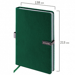 Ежедневник датированный 2026 А5 138x213 мм, BRAUBERG "Inspiration", под кожу, цветной срез, темно-зеленый, 117477