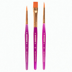 Кисти ЮНЛАНДИЯ, набор 3 шт. (СИНТЕТИКА: круглые № 1, 2; плоская № 3), пакет с европодвесом, 200886