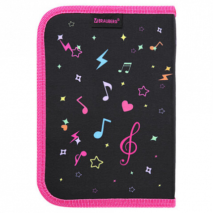 Пенал BRAUBERG с наполнением, 1 отделение, 1 откидная планка, 24 предмета, 21х14 см, "Headphones", 273531