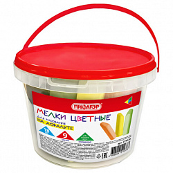 Мел в ведерке для рисования на асфальте 18 штук, ПИФАГОР, цветной квадратный УТОЛЩЕННЫЙ, 274124