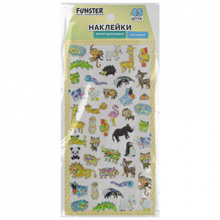 Наклейки гелевые "Зверушки", 17,5х9 см, ассорти 4 вида, FUNSTER (ФАНСТЕР), 666095