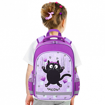 Рюкзак ПИФАГОР SCHOOL, 1 отделение, 3 кармана, "Падающий котик", 38x28х14 см, 272082