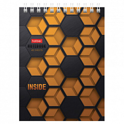Блокнот МАЛЫЙ ФОРМАТ А6, 40 л., гребень, картон, клетка, HATBER, "INSIDE", 080475, 40Б6В1гр