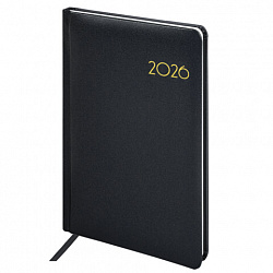 Еженедельник датированный 2026, А5, 145х215 мм, BRAUBERG "Select", балакрон, черный, 117182