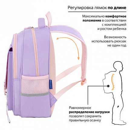 Рюкзак BRAUBERG SNAP, 2 отделения, 3 кармана, "Delicate lilac", 39х28х16 см, 272068