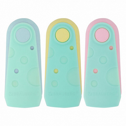 Ластики BRAUBERG "ULTRA PASTEL", НАБОР 3 ШТУКИ, 57х24х15 мм, ассорти пастель, бирюзовый пластиковый держатель, блистер, 272689