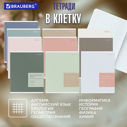 Тетради предметные, КОМПЛЕКТ 12 ПРЕДМЕТОВ 48 л., пластиковая обложка, BRAUBERG "MonoPastel", 405540