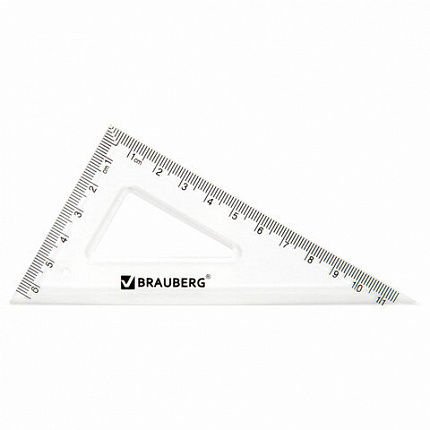 Набор чертежный BRAUBERG (линейка 20 см, 2 треугольника, транспортир), прозрачный, 210853