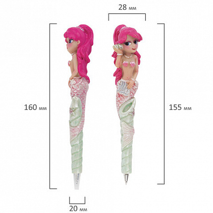 Ручка фигурная "РУСАЛОЧКИ", СИНЯЯ, 4 дизайна ассорти, линия письма 0,5 мм, дисплей, BRAUBERG, 142761