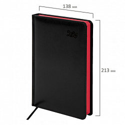 Ежедневник датированный 2026, А5, 138x213 мм, BRAUBERG "Rainbow", под кожу, черный, 117079