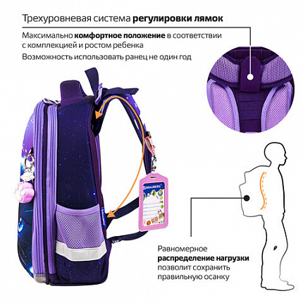 Ранец BRAUBERG PREMIUM, 2 отделения, с брелоком, "Аниме-кот", 38х29х16 см, 272017