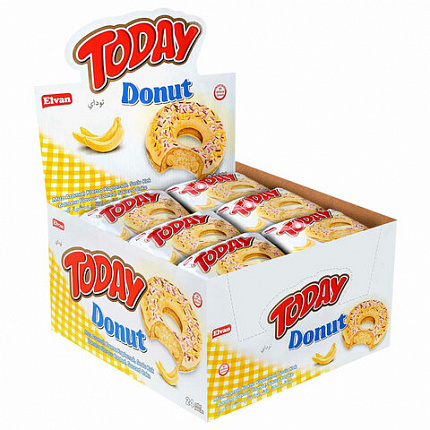 Кекс TODAY "Donut" со вкусом банана, ТУРЦИЯ, 24 штуки по 40 г в шоу-боксе, 1369т