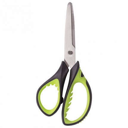 Ножницы ЮНЛАНДИЯ "BASIC", 140 мм, ребристые резиновые вставки, черно-салатовые, европодвес, 236990