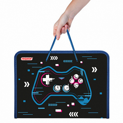 Папка для труда на молнии с ручками ПИФАГОР А4, 1 отделение, пластик, органайзер, "Lucky gamer", 273390