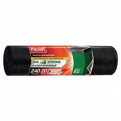 Мешки для мусора 240 л, черные, в рулоне 20 шт., ПВД, 35 мкм, 130х90 см, PACLAN "Big&Strong"