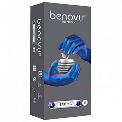 Перчатки латексные смотровые 25 пар (50 штук), прочные, размер 8-9, L (большой), BENOVY High Risk