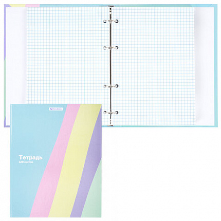 Тетрадь на кольцах А5 175х215 мм, 120 л., твердый картон, клетка, BRAUBERG, кросс-серия PASTEL, 405198