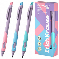 Карандаш механический 2 мм ERICH KRAUSE "ErgoLine Kids Pastel", HB, с точилкой, ассорти, 63833