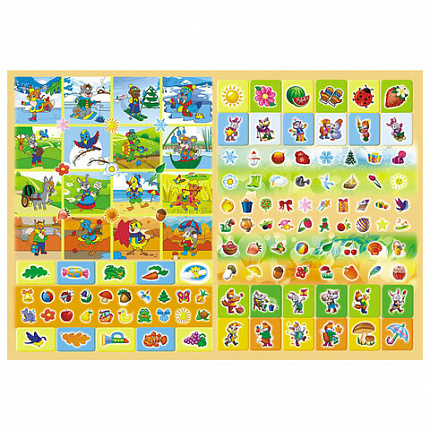 Раскраска с заданиями +122 наклейки "Яркие дизайны" с цветным фоном, А4, 16 стр, 21х29 см, АССОРТИ, ЛиС