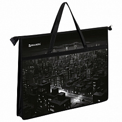 Папка для рисунков и чертежей с ручками BRAUBERG А3, пластик, молния сверху, "Night city", 273410