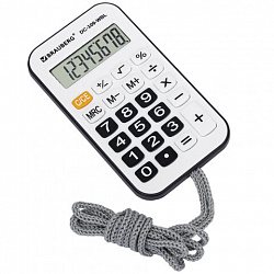 Калькулятор карманный со шнурком BRAUBERG DC-109-WBL (61x110 мм), 8 разрядов, БЕЛЫЙ/ЧЕРНЫЙ, 272643