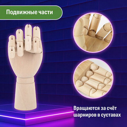 Манекен художественный "РУКА" правая, высота 18 см, дерево, BRAUBERG ART CLASSIC, 192515