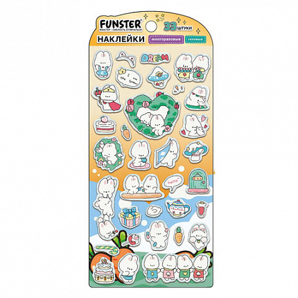 Наклейки гелевые "Зверята", 17,5х9 см, ассорти 6 видов, FUNSTER (ФАНСТЕР), 666080