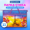 Папка для рисунков и чертежей с ручками BRAUBERG А3, пластик, молния сверху, "Paris", 270147