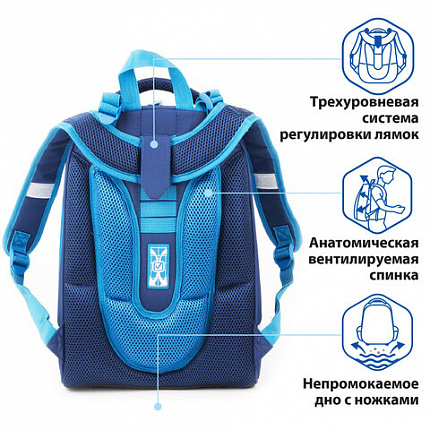 Ранец BRAUBERG PREMIUM, 2 отделения, с брелком, Techno, 38х29х16 см, 227812