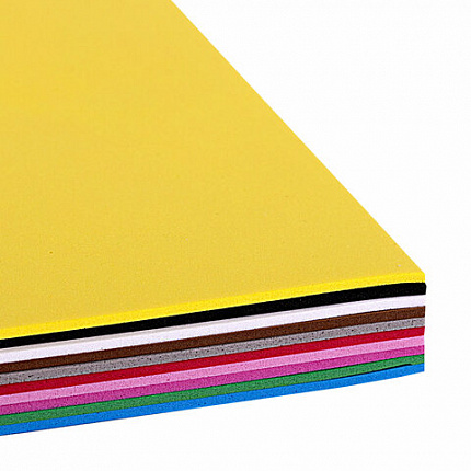 Пористая резина/фоамиран А4, 2 мм, НАБОР №2, 10 листов, 10 цветов, яркие цвета, ОСТРОВ СОКРОВИЩ, 660074