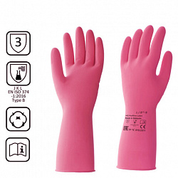 Перчатки латексные КЩС, сверхпрочные, плотные, хлопковое напыление, размер 8,5-9, L (большой), красные, HQ Profiline, 73585