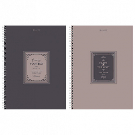 Тетрадь А4, 120 л., BRAUBERG, гребень, клетка, матовая ламинация, "Винтаж", 405644