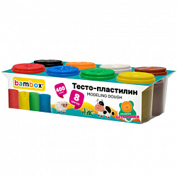 Тесто-пластилин для лепки СУПЕР ПЛАСТИЧНОЕ, 8 цветов, 400 г, крышки-штампики, BAMBOX (БАМБОКС), 107248