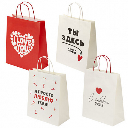 Пакет подарочный (1 штука) 26х13х32 см (L) "Love Story", ассорти, крафт, ЗОЛОТАЯ СКАЗКА, 700821