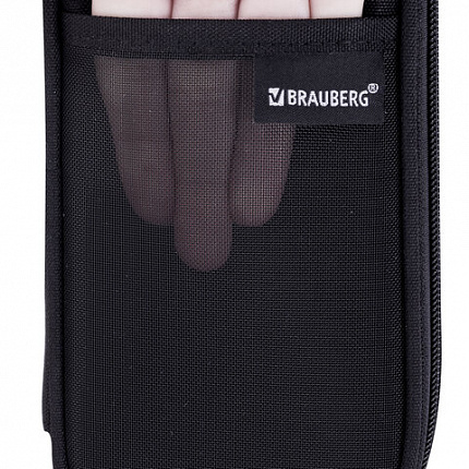 Пенал-органайзер BRAUBERG, 1 отделение, откидная планка, полиэстер, 22х10х6 см, "Total black", 273577